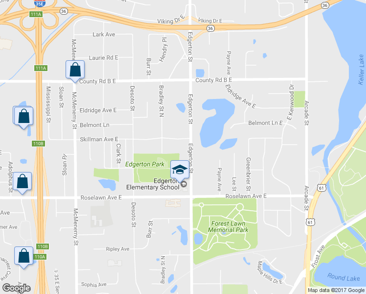 map of restaurants, bars, coffee shops, grocery stores, and more near 2001 Edgerton Street in Maplewood