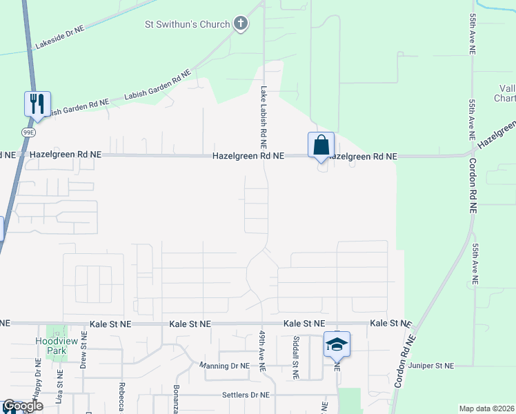 map of restaurants, bars, coffee shops, grocery stores, and more near 4750 Hazelgreen Road Northeast in Salem