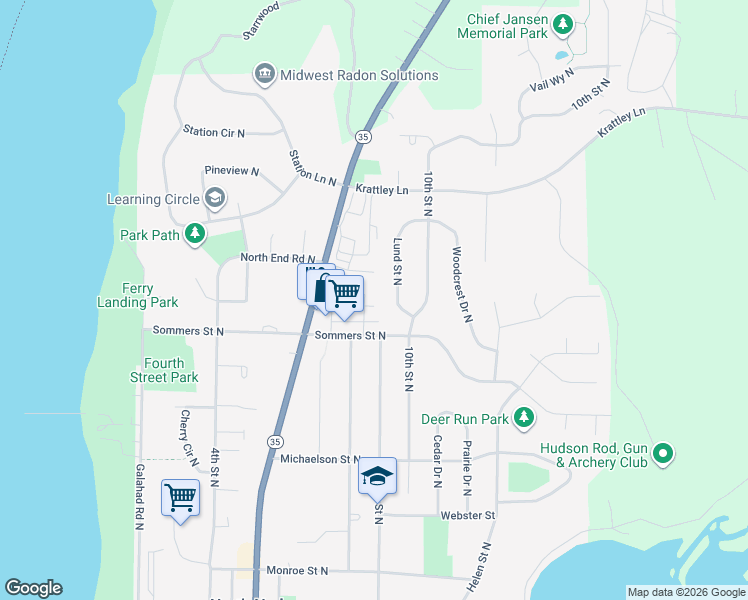 map of restaurants, bars, coffee shops, grocery stores, and more near 710 8th Street North in Hudson
