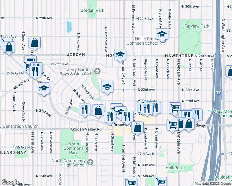 map of restaurants, bars, coffee shops, grocery stores, and more near 2406 North Girard Avenue in Minneapolis