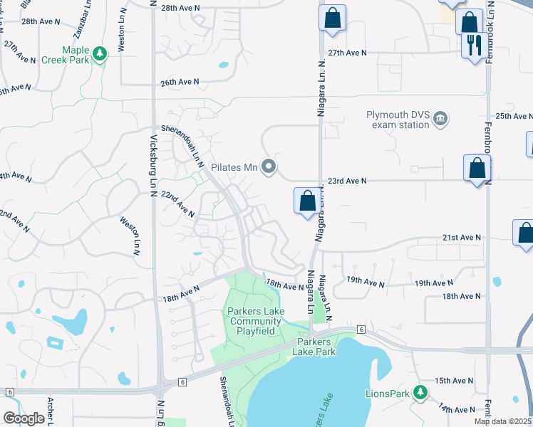 map of restaurants, bars, coffee shops, grocery stores, and more near 2230 Ranchview Lane North in Plymouth