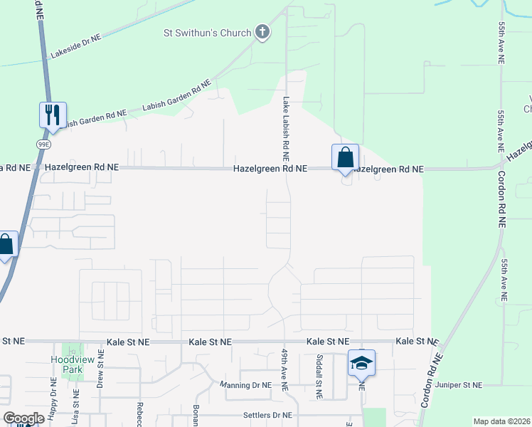 map of restaurants, bars, coffee shops, grocery stores, and more near 4750 Hazel Green Road Northeast in Salem