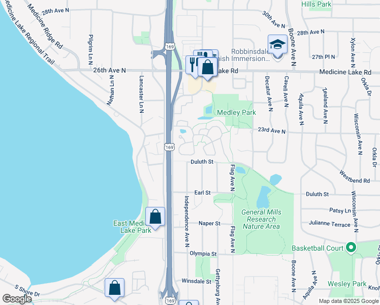 map of restaurants, bars, coffee shops, grocery stores, and more near 2140 Tamarin Trail in Minneapolis