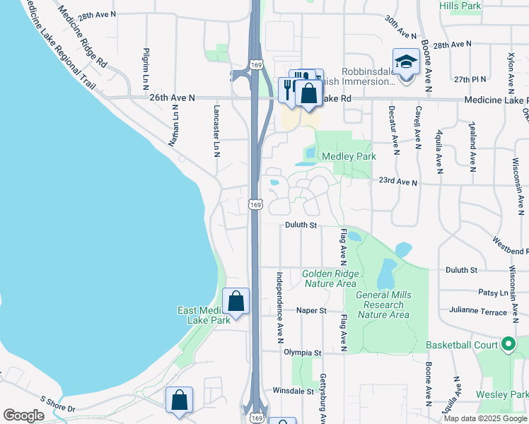 map of restaurants, bars, coffee shops, grocery stores, and more near 2103 Tamarin Trail in Minneapolis