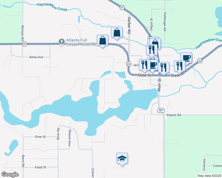map of restaurants, bars, coffee shops, grocery stores, and more near 12095-12299 Doty Street in Atlanta