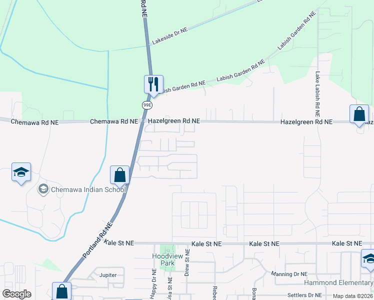 map of restaurants, bars, coffee shops, grocery stores, and more near 4355 Larch Loop Northeast in Salem