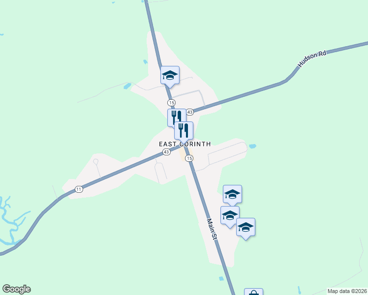 map of restaurants, bars, coffee shops, grocery stores, and more near 115 Exeter Road in Corinth