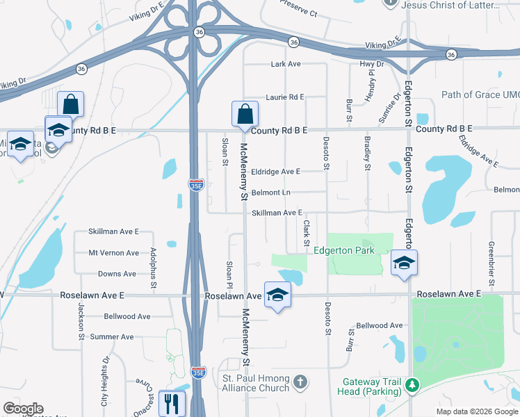 map of restaurants, bars, coffee shops, grocery stores, and more near 365 Skillman Avenue East in Maplewood