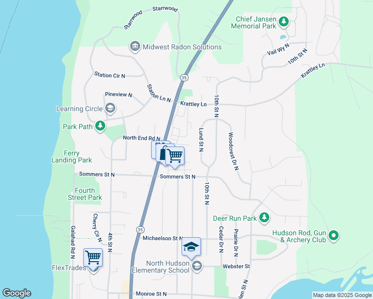 map of restaurants, bars, coffee shops, grocery stores, and more near 710 8th Street North in Hudson