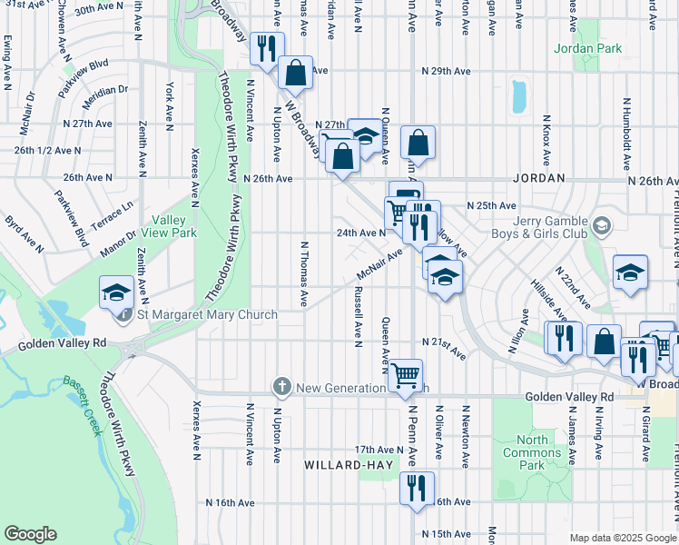 map of restaurants, bars, coffee shops, grocery stores, and more near 2314 North Sheridan Avenue in Minneapolis