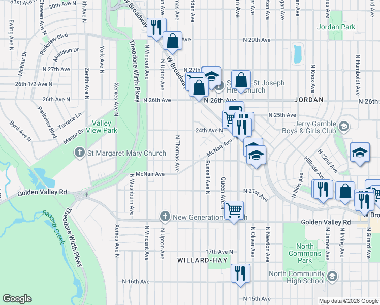 map of restaurants, bars, coffee shops, grocery stores, and more near 2314 North Sheridan Avenue in Minneapolis