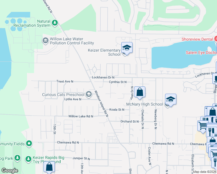 map of restaurants, bars, coffee shops, grocery stores, and more near 5425 Bundy Avenue North in Keizer