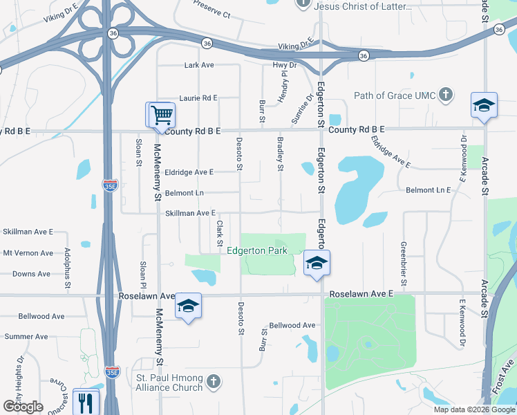 map of restaurants, bars, coffee shops, grocery stores, and more near 487 Skillman Avenue East in Maplewood