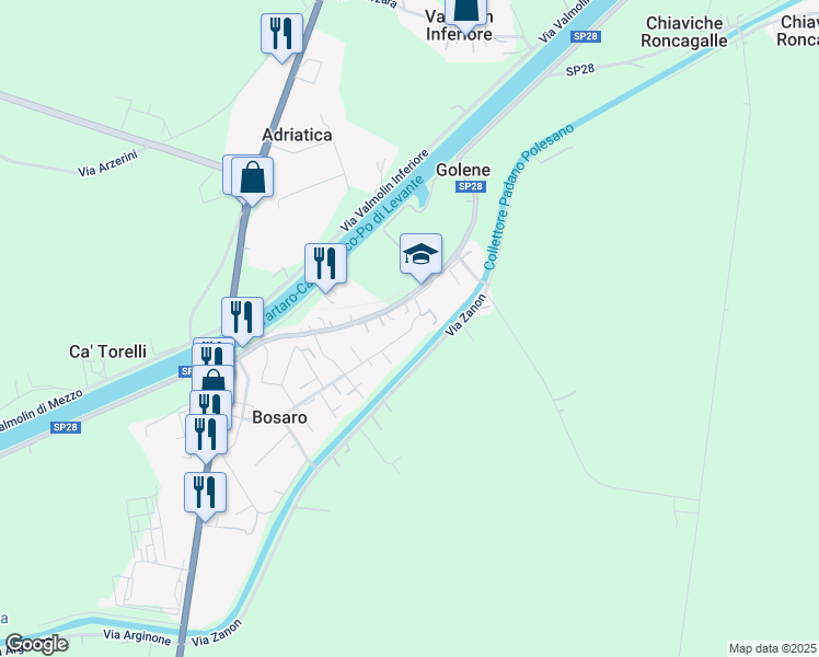 map of restaurants, bars, coffee shops, grocery stores, and more near 249 Via E. Berlinguer in Bosaro