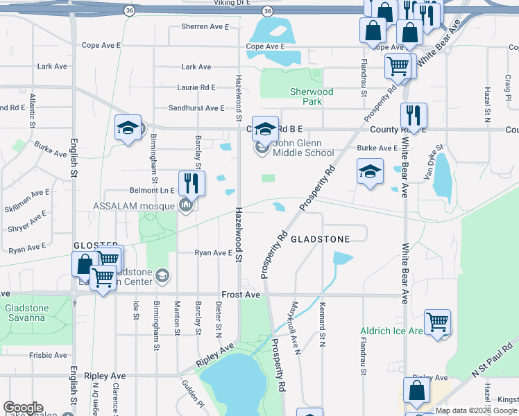 map of restaurants, bars, coffee shops, grocery stores, and more near 2044 Hazelwood Street in Saint Paul