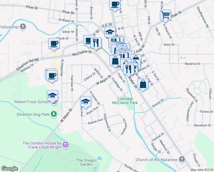 map of restaurants, bars, coffee shops, grocery stores, and more near 116 Jerome Street in Silverton
