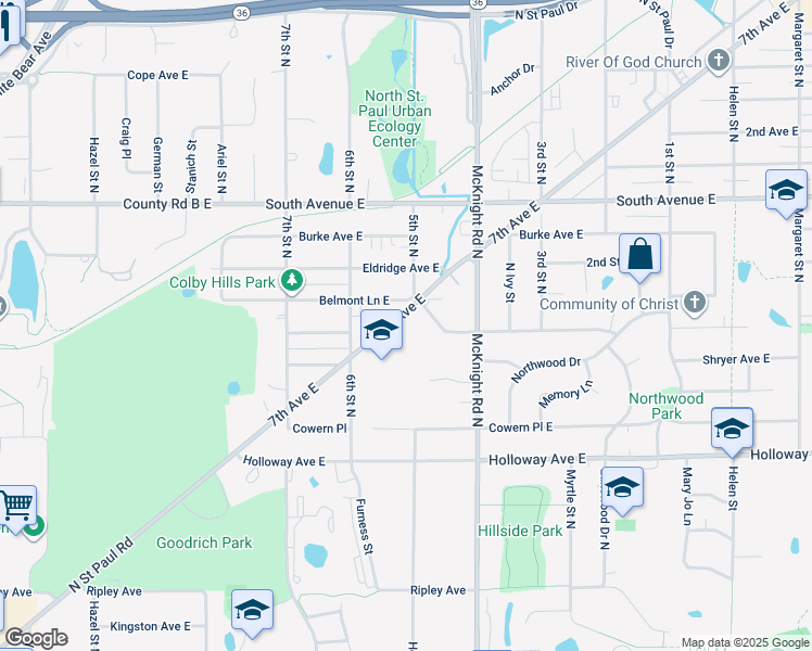 map of restaurants, bars, coffee shops, grocery stores, and more near 2210 7th Avenue East in North Saint Paul