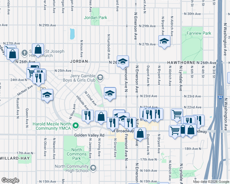 map of restaurants, bars, coffee shops, grocery stores, and more near 2406 North Girard Avenue in Minneapolis