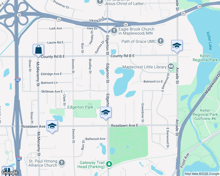 map of restaurants, bars, coffee shops, grocery stores, and more near 2044 Edgerton Street in Saint Paul