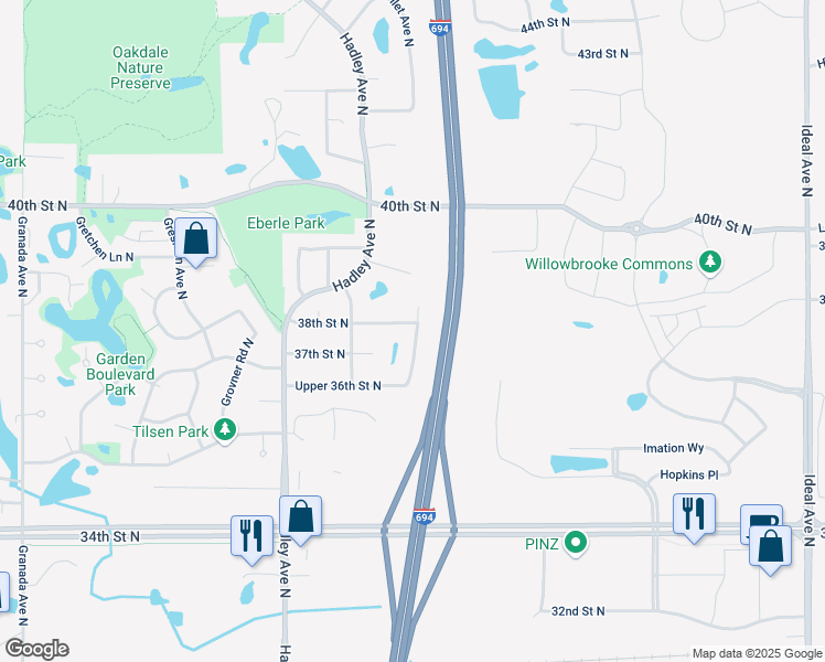 map of restaurants, bars, coffee shops, grocery stores, and more near 7243 38th Street North in Saint Paul
