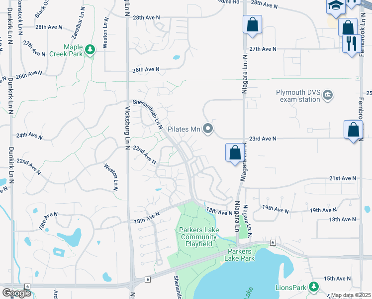 map of restaurants, bars, coffee shops, grocery stores, and more near 13 Ranchview Lane North in Plymouth