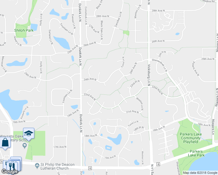 map of restaurants, bars, coffee shops, grocery stores, and more near 2380 Archer Lane North in Minneapolis