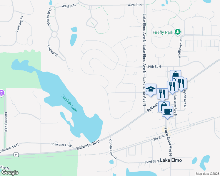 map of restaurants, bars, coffee shops, grocery stores, and more near 10880 Stillwater Boulevard North in Lake Elmo