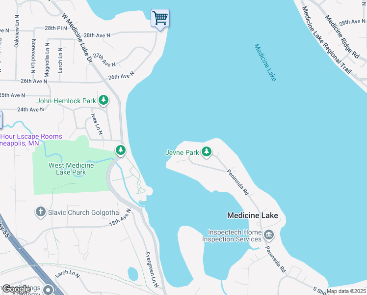 map of restaurants, bars, coffee shops, grocery stores, and more near 266 Peninsula Road in Minneapolis