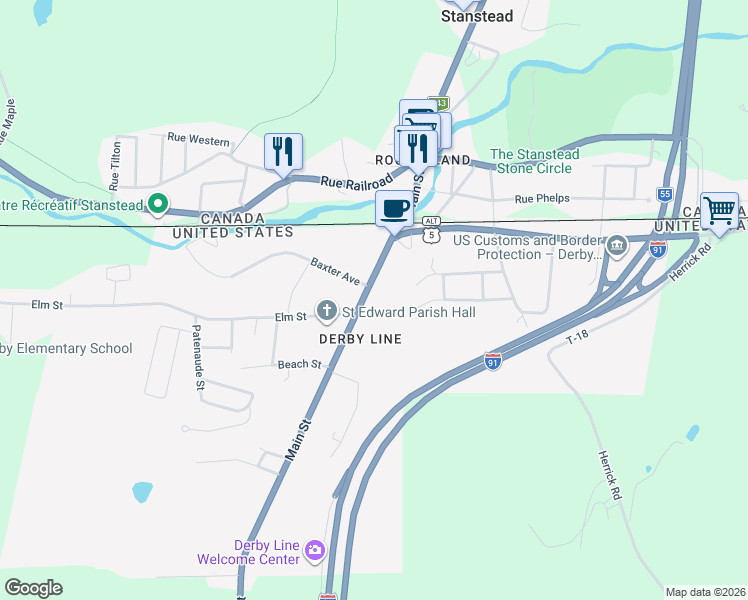 map of restaurants, bars, coffee shops, grocery stores, and more near 197 Main Street in Derby