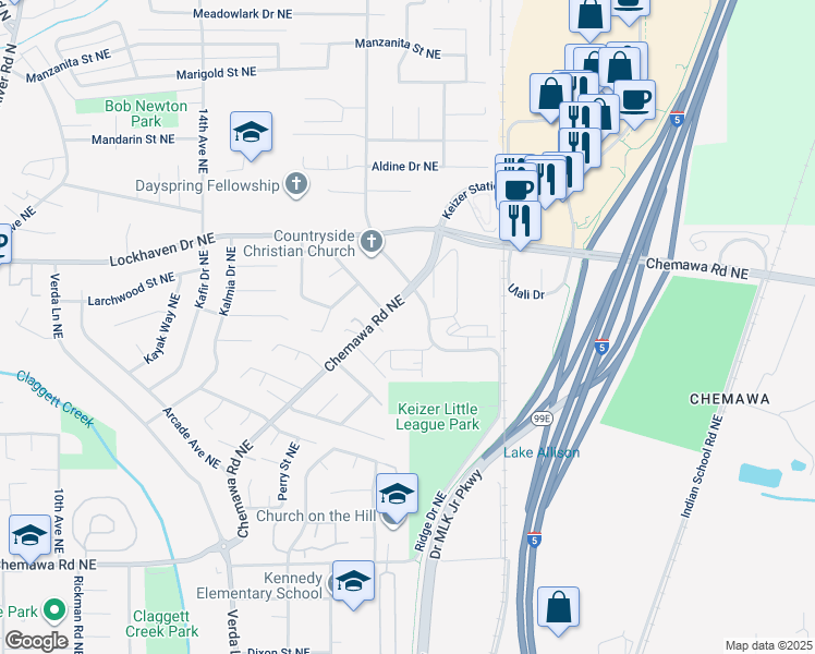 map of restaurants, bars, coffee shops, grocery stores, and more near 1989 Longest Avenue Northeast in Keizer