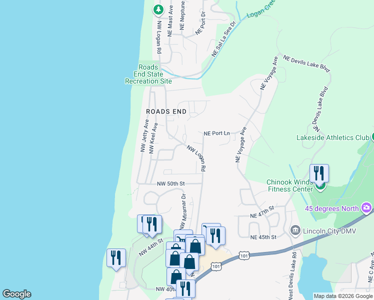 map of restaurants, bars, coffee shops, grocery stores, and more near 1811-1881 Northwest 52nd Drive in Lincoln City