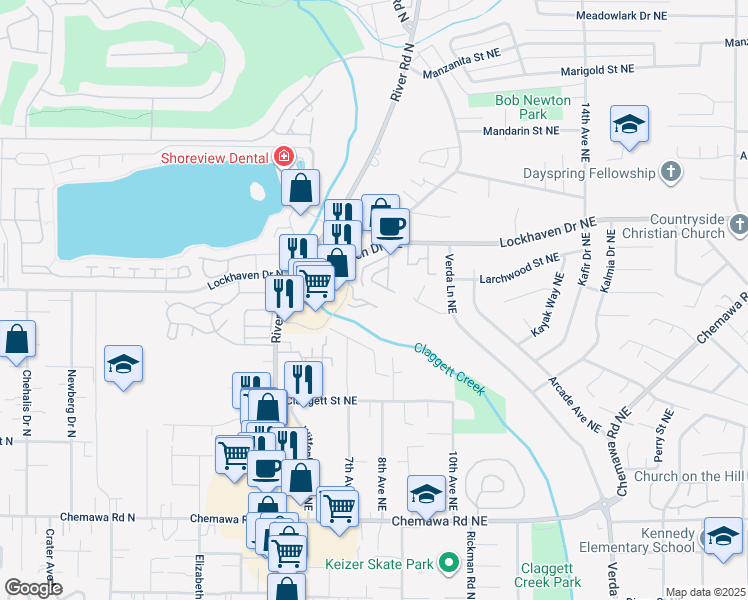 map of restaurants, bars, coffee shops, grocery stores, and more near 650 Lockhaven Drive Northeast in Keizer