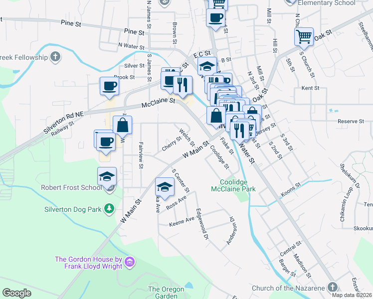 map of restaurants, bars, coffee shops, grocery stores, and more near 423 West Main Street in Silverton
