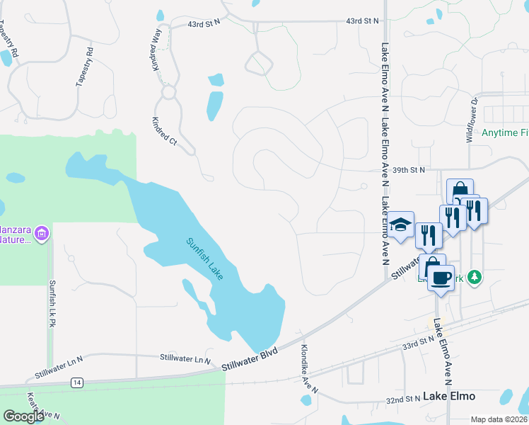 map of restaurants, bars, coffee shops, grocery stores, and more near 10880 Stillwater Boulevard North in Lake Elmo