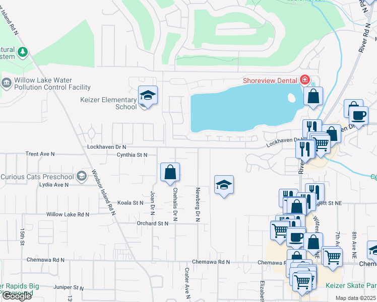 map of restaurants, bars, coffee shops, grocery stores, and more near 5479 Newberg Drive North in Keizer