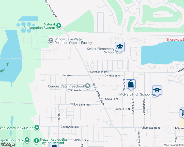 map of restaurants, bars, coffee shops, grocery stores, and more near 1179 Cynthia Court North in Keizer