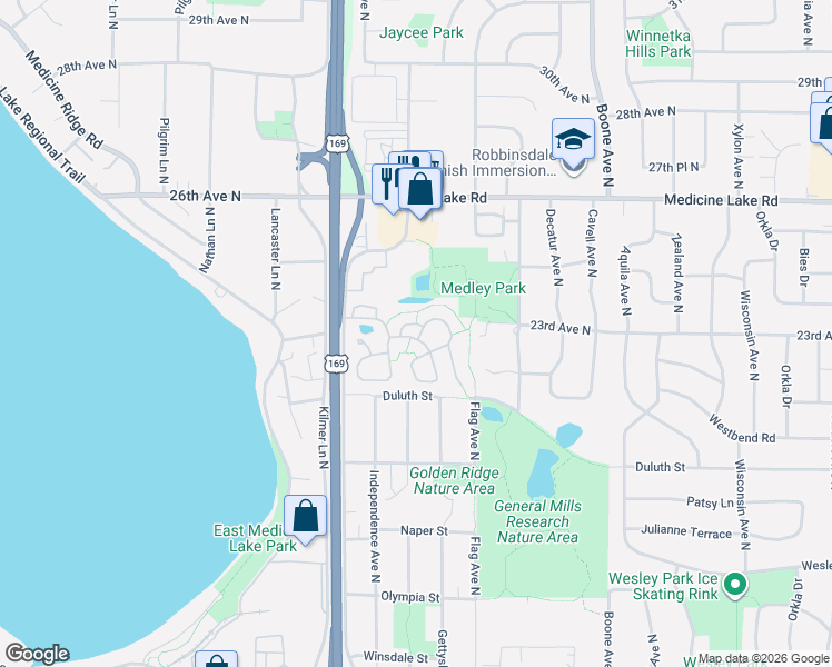 map of restaurants, bars, coffee shops, grocery stores, and more near 2115 Kings Valley Road in Minneapolis