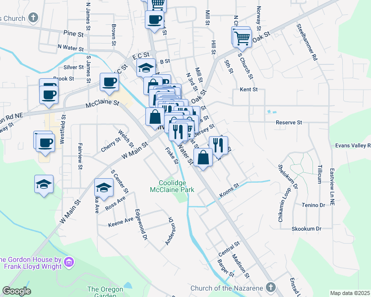 map of restaurants, bars, coffee shops, grocery stores, and more near 302 Jersey Street in Silverton