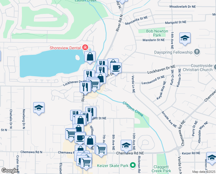 map of restaurants, bars, coffee shops, grocery stores, and more near 772 Lockhaven Drive Northeast in Keizer
