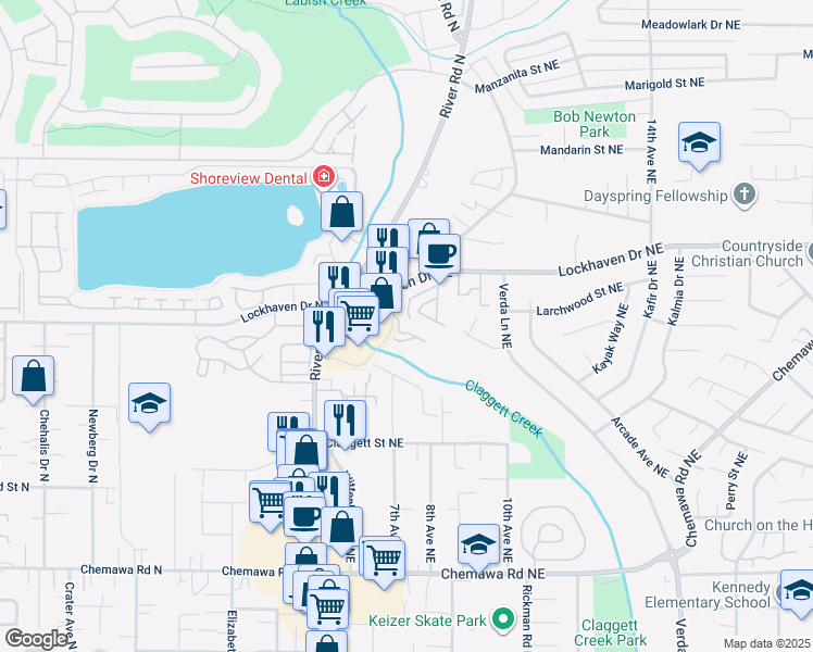 map of restaurants, bars, coffee shops, grocery stores, and more near 772 Lockhaven Drive Northeast in Keizer