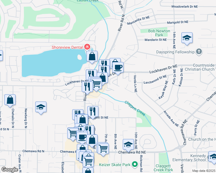 map of restaurants, bars, coffee shops, grocery stores, and more near 772 Lockhaven Drive Northeast in Keizer