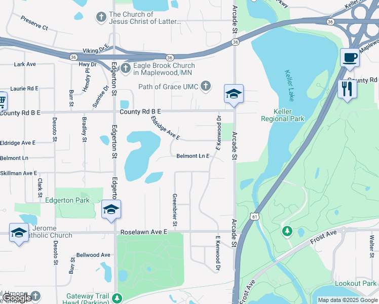 map of restaurants, bars, coffee shops, grocery stores, and more near 716 Eldridge Avenue East in Maplewood