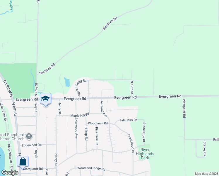 map of restaurants, bars, coffee shops, grocery stores, and more near 1611 Forest Valley Road in Wausau