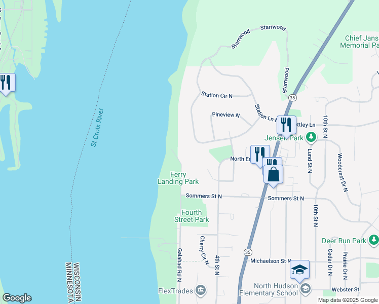 map of restaurants, bars, coffee shops, grocery stores, and more near 242 Sommers Landing Road North in Hudson