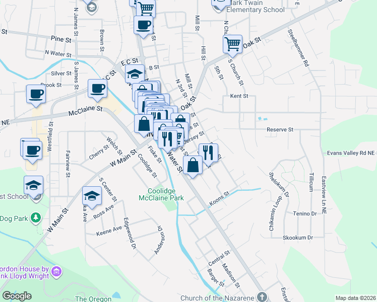 map of restaurants, bars, coffee shops, grocery stores, and more near 302 Jersey Street in Silverton