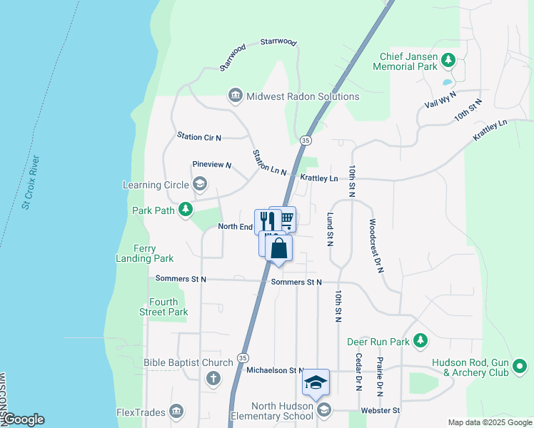 map of restaurants, bars, coffee shops, grocery stores, and more near 755 Sandhill Point Road in Hudson