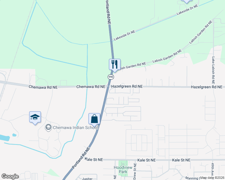 map of restaurants, bars, coffee shops, grocery stores, and more near 4230 Hazelgreen Road Northeast in Salem