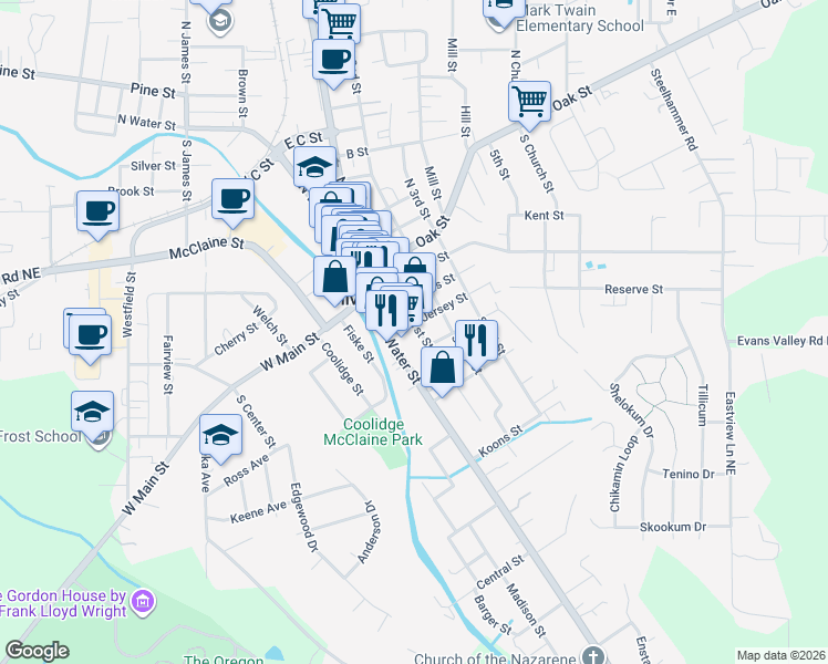 map of restaurants, bars, coffee shops, grocery stores, and more near 302 Jersey Street in Silverton
