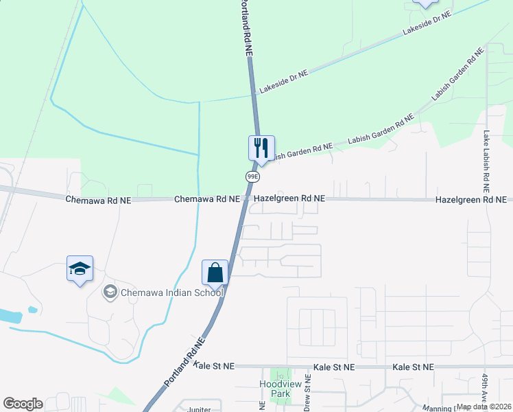 map of restaurants, bars, coffee shops, grocery stores, and more near 4230 Hazelgreen Road Northeast in Salem