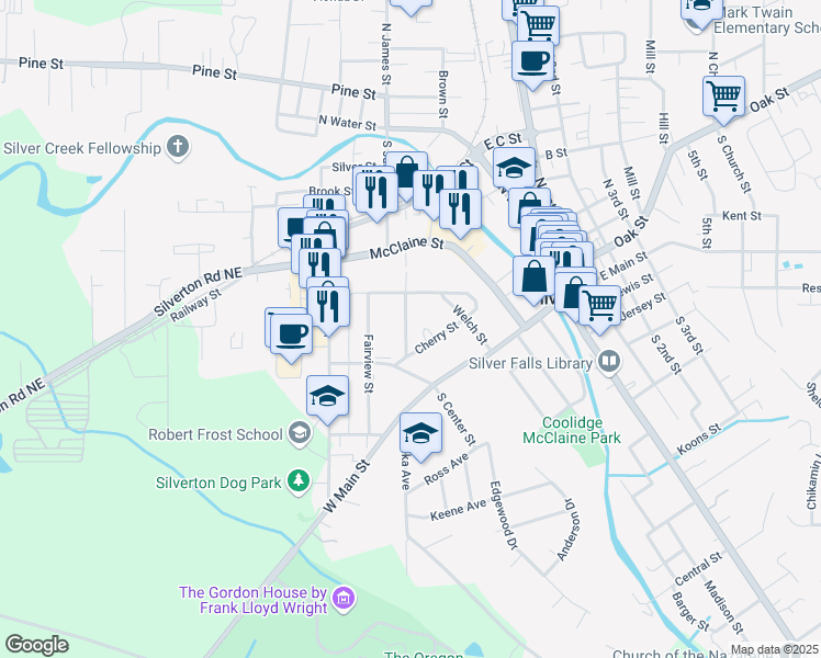 map of restaurants, bars, coffee shops, grocery stores, and more near 224 Phelps Street in Silverton